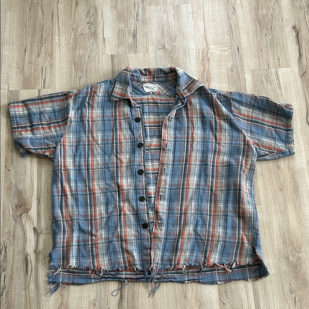Men's Distressed Plaid Button-Down Shirt